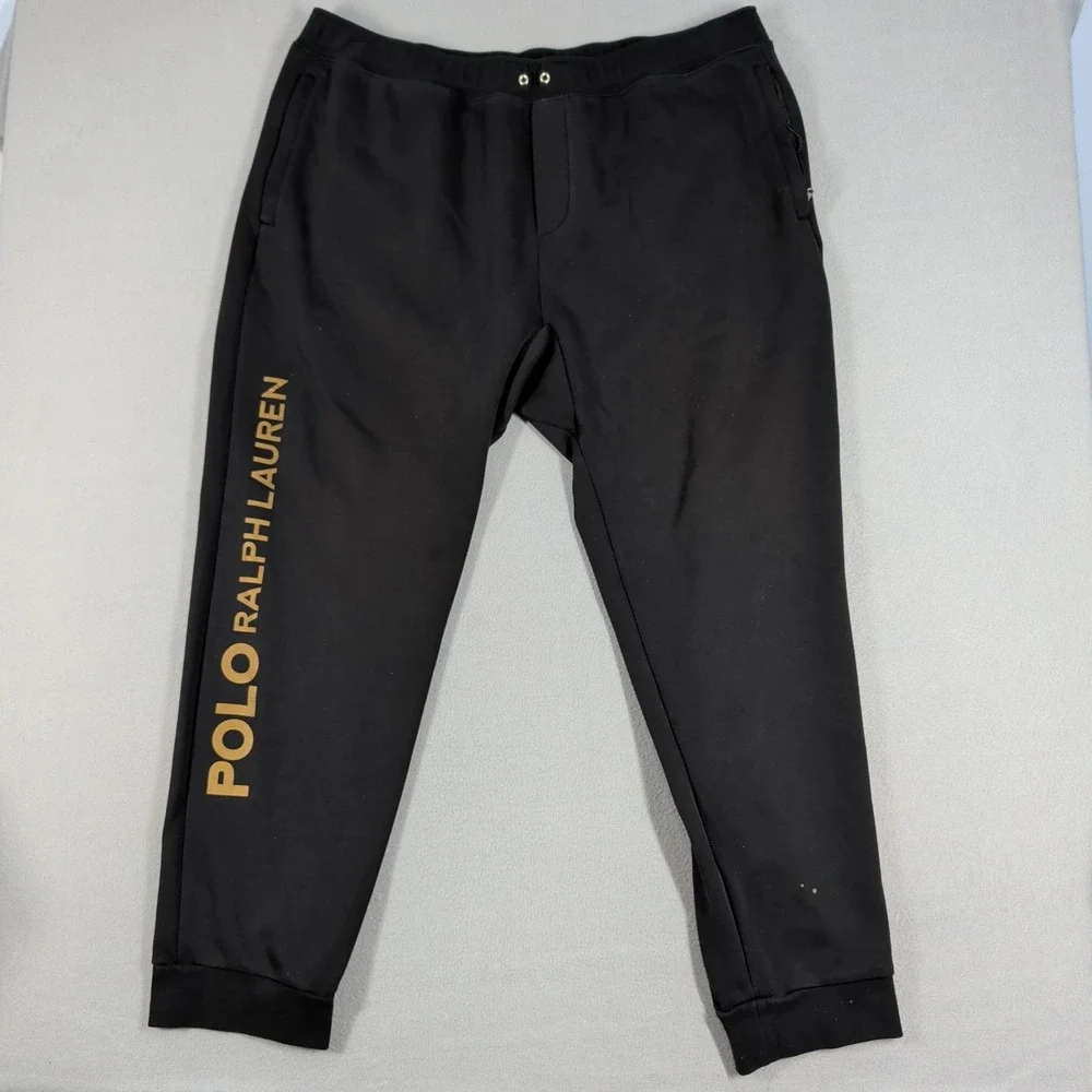 Polo Ralph Lauren Joggers Mens 2XLT Black Gold Spell Out Logo Sweatpants Tall